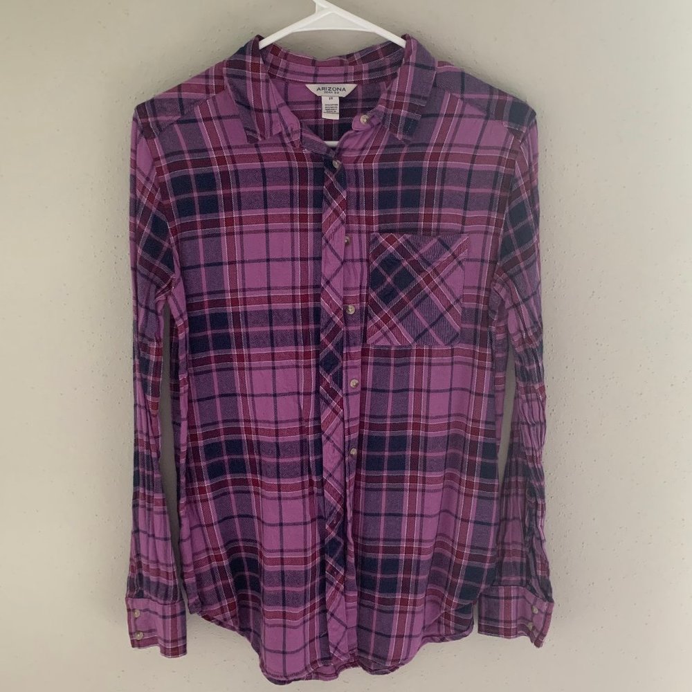 Super Soft Purple Long Sleeve Button Down Flannel Shirt Sweater w/ Pocket
